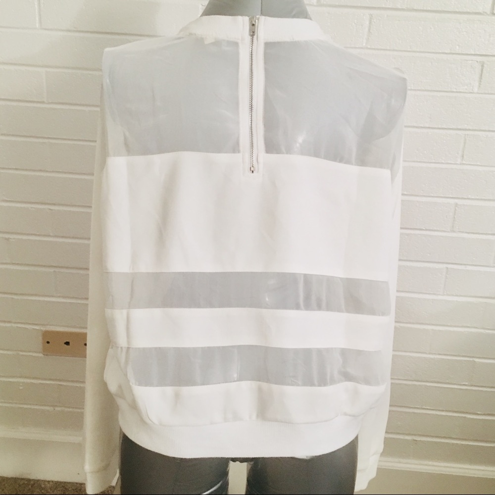 White Illusion Stripe Crop Long Sleeve Top - Picture 6 of 8